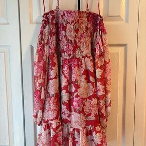 Floral Pink Cold Shoulder Dress